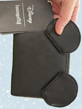 Disney Loungefly black Mickey Mouse wallet with punch Mickey heads design